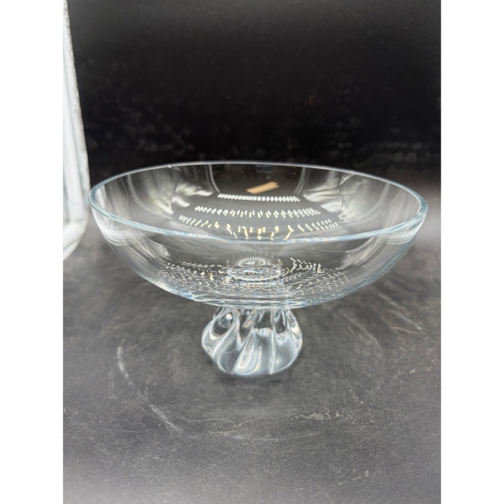 Vintage Clear Glass Compote Bowl Twisted Pedestal Stem Candy Dish Centerpiece
